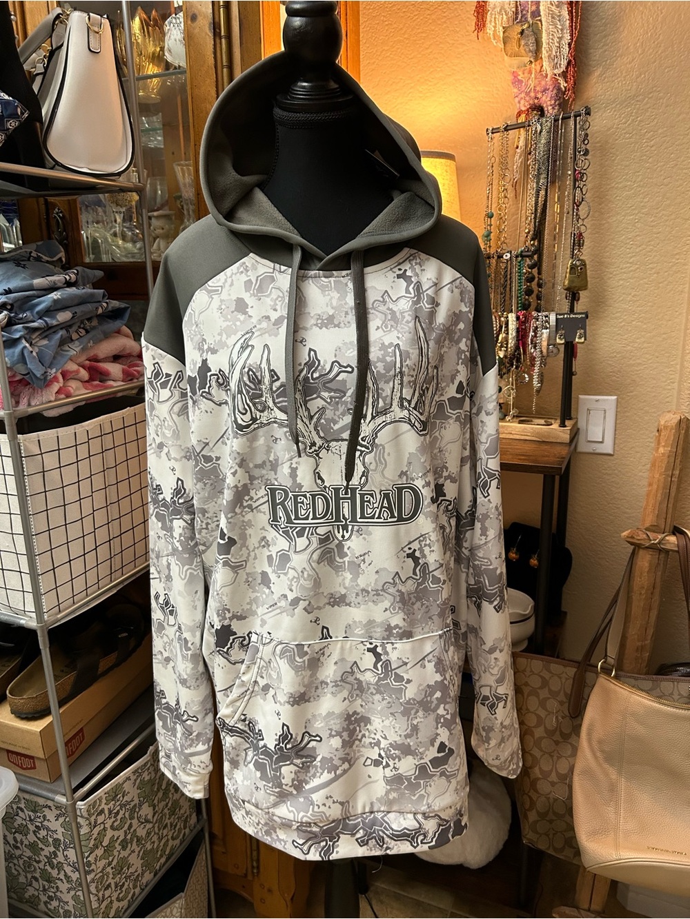 RedHead Men's Hooded Pullover in Olive & White Camo